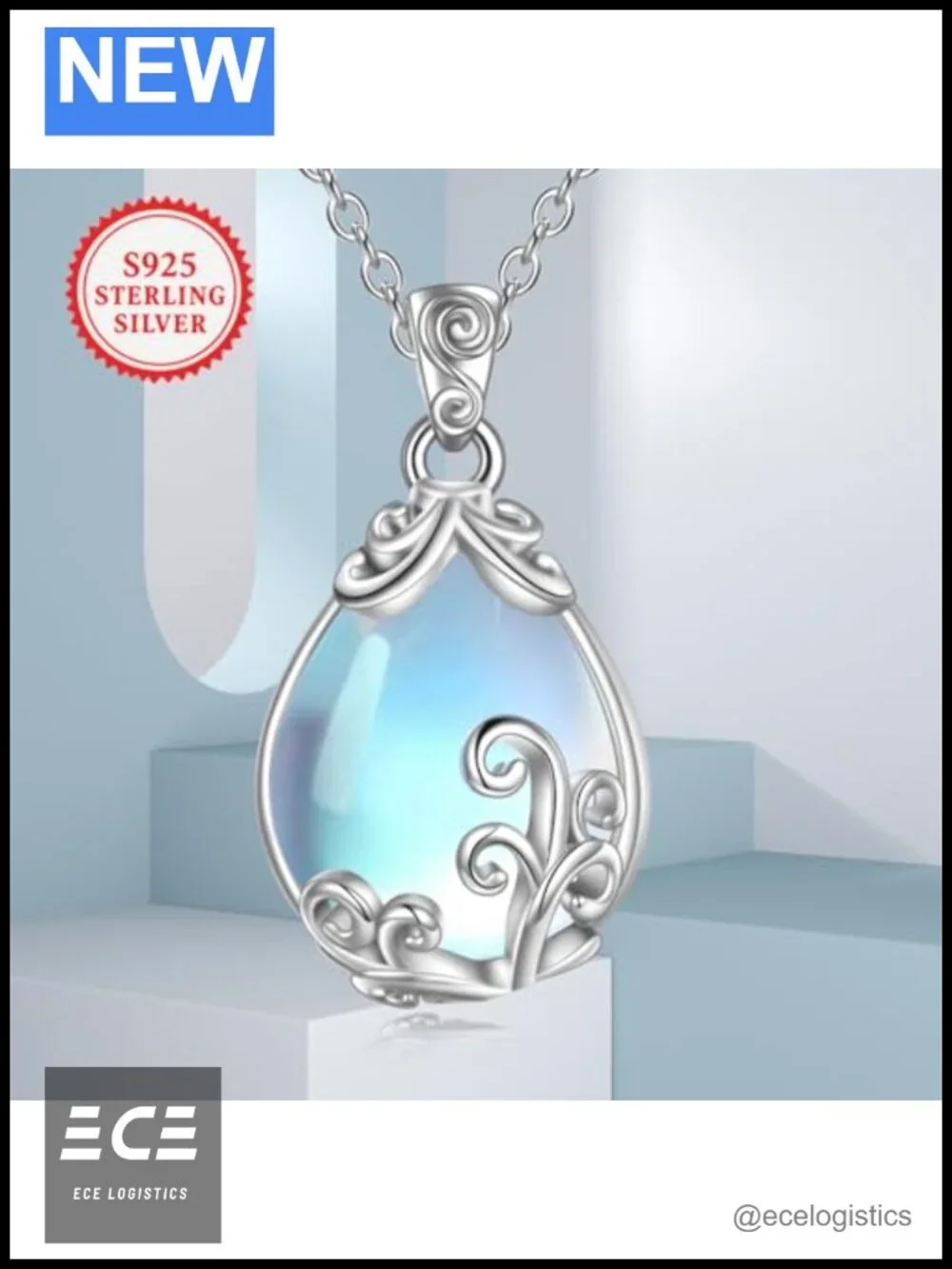 Moonstone Filigree Tree Cat Pendant Necklace Rhodium Plated 18in Women Jewelry